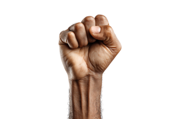 Raised clenched fist symbol of power isolated on transparent background