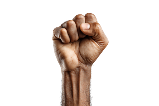 Raised clenched fist symbol of power isolated on transparent background