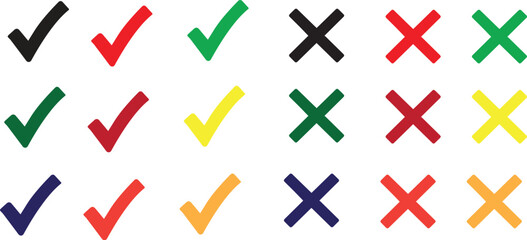 Green tick and red cross symbols for indicating correct and incorrect choices vector