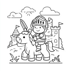 A cartoon knight on a horse with a castle in the background