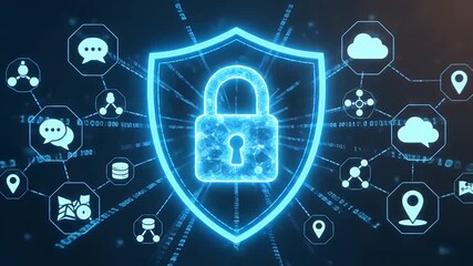 Digital data shield and padlock for internet network security and privacy protection - Powered by Adobe