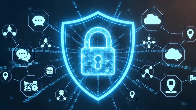 Digital data shield and padlock for internet network security and privacy protection - Powered by Adobe