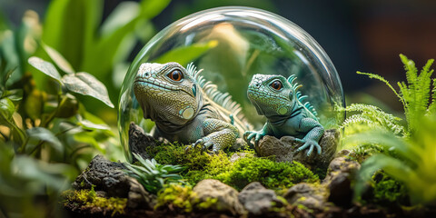 A Toy-like Iguana Family Inside a Tiny Terrarium
작은 테라리움 안의 장난감 같은 이구아나 가족
