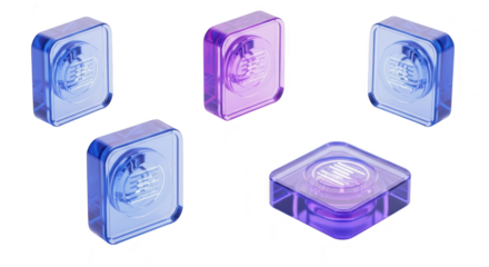 Translucent colorful blocks arranged on white highlighting a central design with blurred light effects Good for abstract concepts