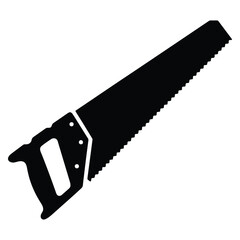 Black silhouette hand saw tool illustration for construction and carpentry projects