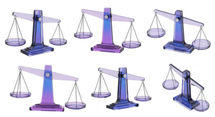 Glass scales isolated on a white background showing various levels of balance; suitable for law justice or measurement concepts