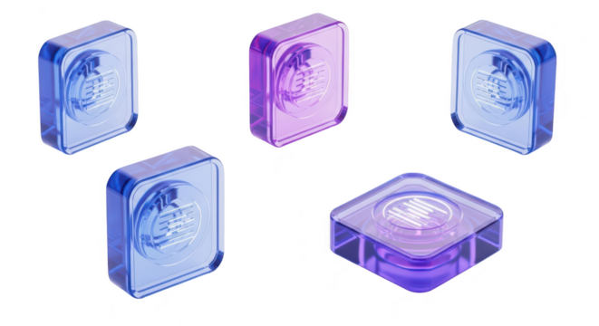 Translucent colorful blocks arranged on white highlighting a central design with blurred light effects Good for abstract concepts