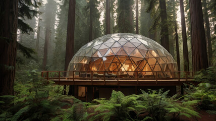 Geodesic Dome Glamping House in a Sunlit Forest Retreat