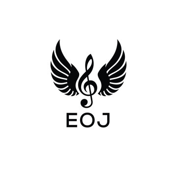 Creative Music Logo with Treble Clef and Wings &ndash;EOJ Musical Brand Identity Design. EOJ Letter Logo.
