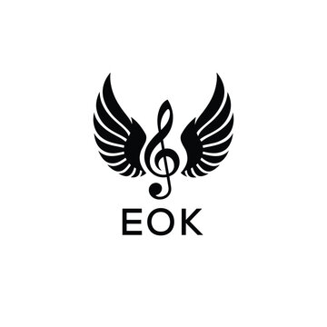 Creative Music Logo with Treble Clef and Wings &ndash;EOK Musical Brand Identity Design. EOK Letter Logo.
