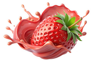 3d illustration of strawberry splashing into red liquid isolated on transparent background
