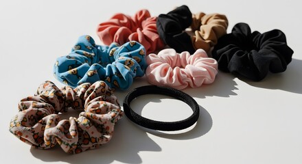 A collection of colorful velvet scrunchies