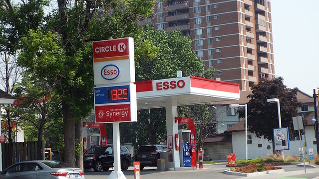 Vanier, ON, Canada-July 23,2025:An "Esso gas station with a Circle K convenience store" at 2075 MONTREAL RD.

