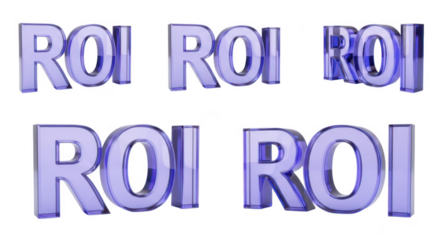 3D rendered transparent ROI text on a white background different angles financial concept for business presentations and marketing