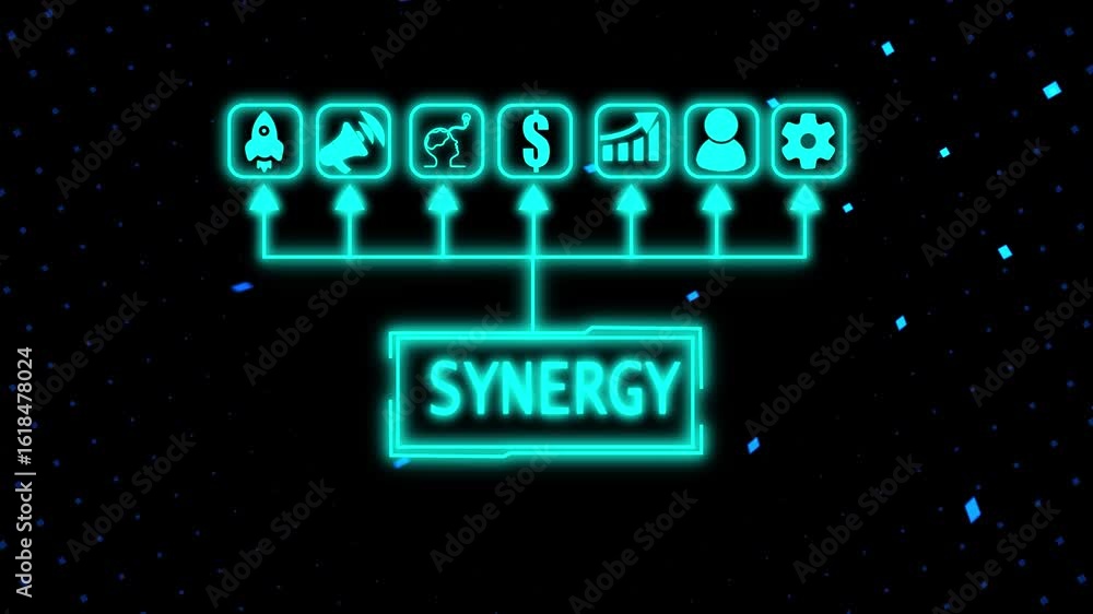 Poster digital synergy concept illustrating teamwork and business cooperation for success ,business, intern