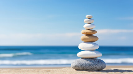Fototapeta premium A stack of white and gray rocks on a beach