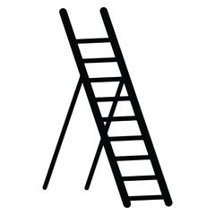 Black silhouette of a simple stepladder standing on white background for various uses