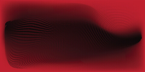 Modern abstract background featuring a digital wave made of glowing dots over a red theme ideal for web and design use