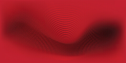 Modern abstract background featuring a digital wave made of glowing dots over a red theme ideal for web and design use