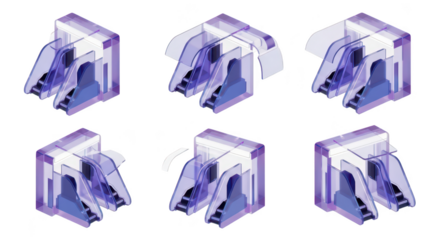 Animated illustration of an elevator component with doors opening and closing isolated on a white background for technical diagrams
