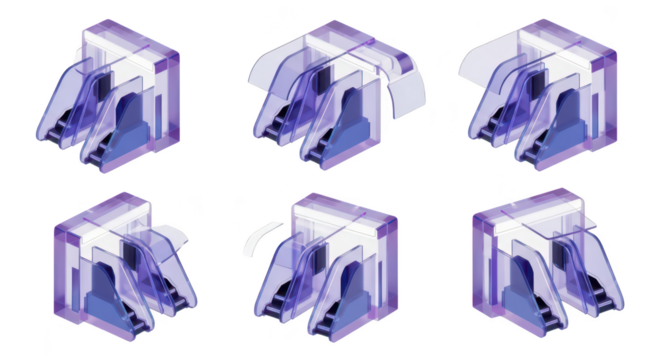 Animated illustration of an elevator component with doors opening and closing isolated on a white background for technical diagrams - Powered by Adobe