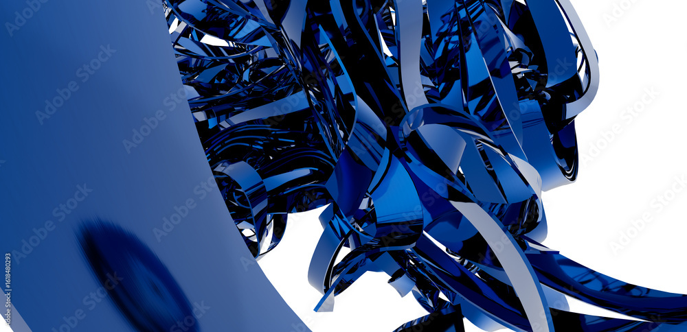 Poster high-resolution image of abstract blue metallic swirls, perfect for tech and design projects.