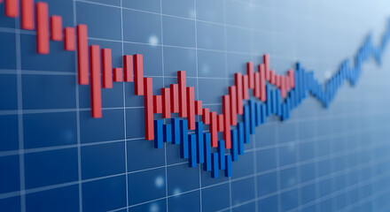 Fluctuating Line Graph Displaying Red and Blue Bars on a Blue Background