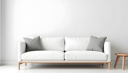 Minimalist Living: White Sofa with Gray Cushions (AI Generated)