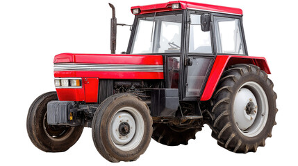 Obraz premium Bright Red Vintage Tractor with Large Wheels on Isolated White Background for Agricultural and Farming Themes