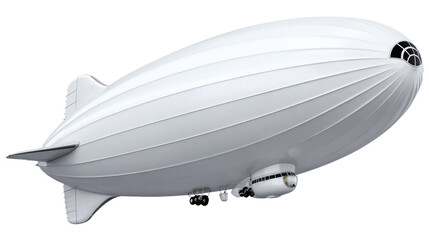 White Airship Floating in the Sky with Smooth Surface and Propeller, Ideal for Aviation and Adventure Themes