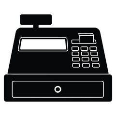 Minimalist black and white cash register illustration for retail business and financial transactions
