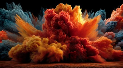 Vibrant Explosive Cloud of Colored Smoke in Dark Background Artistic Abstract