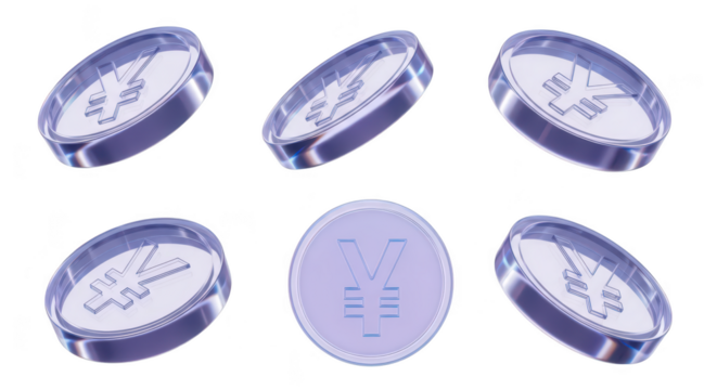 Rendered 3D Japanese Yen coins floating in air isolated on white for financial concepts design elements and illustrative use