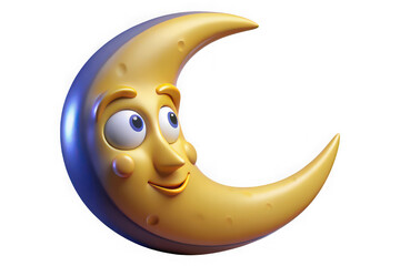 Whimsical crescent moon character with a friendly face