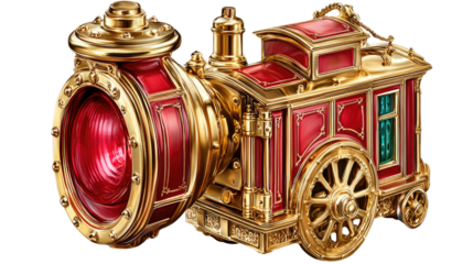 Antique Style Model Train Engine with Brass Accents and Red Lanterns for Nostalgic Decor and Collectibles