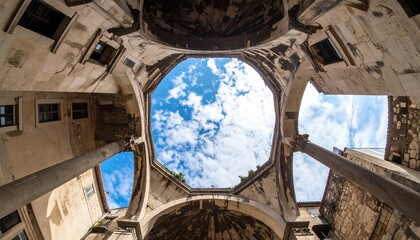 Ancient courtyard, sky view