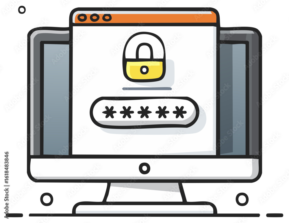 Aufkleber computer screen displaying a digital lock icon and a password field with asterisks for security