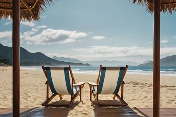 Relaxing Beachfront Escape with Lounge Chairs and Ocean View