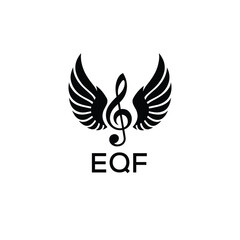Creative Music Logo with Treble Clef and Wings –EQF Musical Brand Identity Design. EQF Letter Logo.
