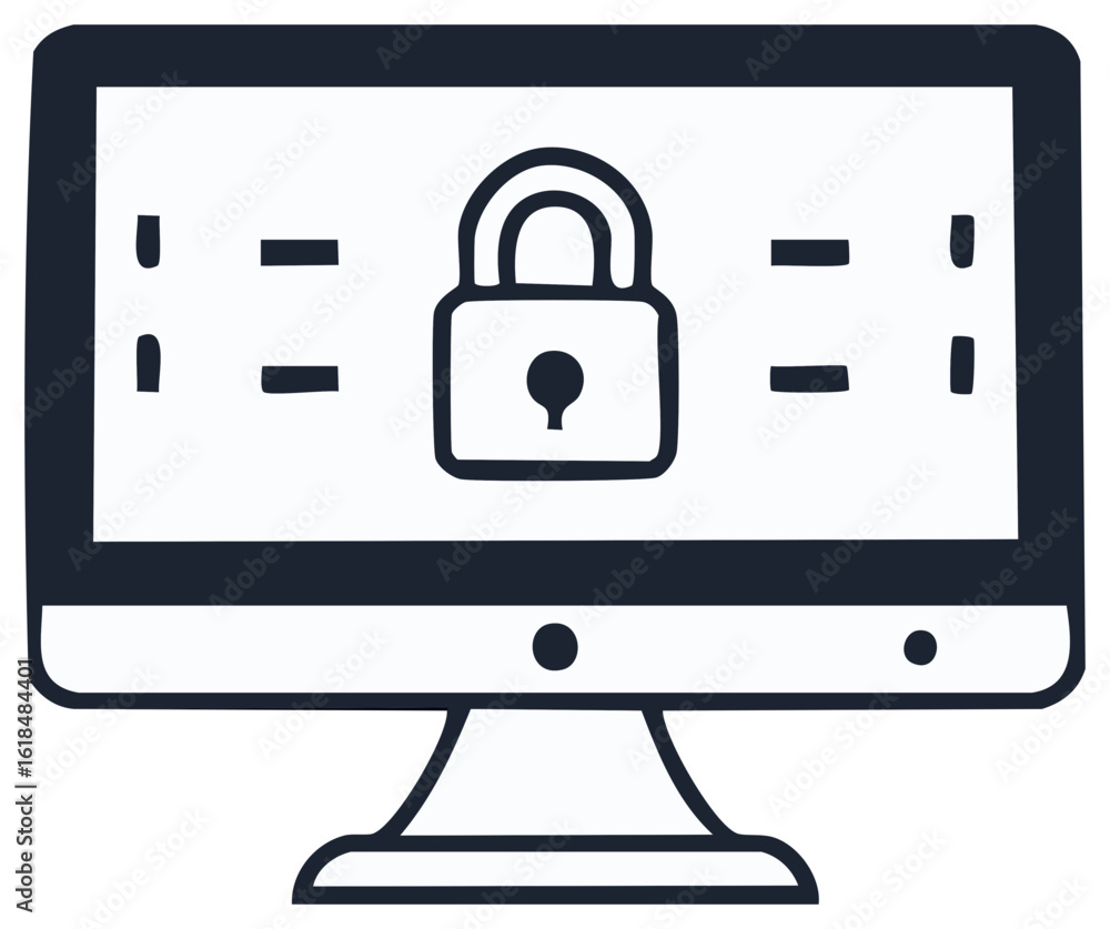 Poster secure computer system with padlock icon representing online data privacy and internet protection