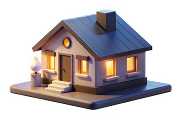 Cozy cartoon house with warmly lit windows