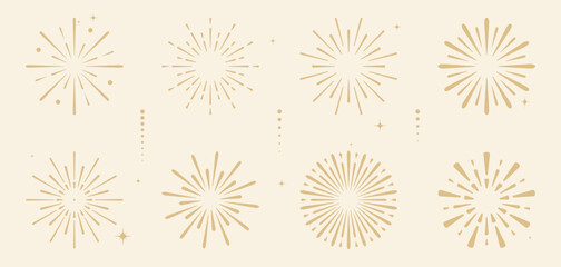 Vintage gold and soft cream fireworks background with elegant sparkles. Great for Christmas party designs, celebration posters, banners, or festive invites.