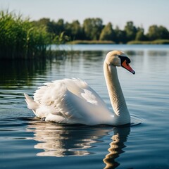 White Swans Swimming The Lake