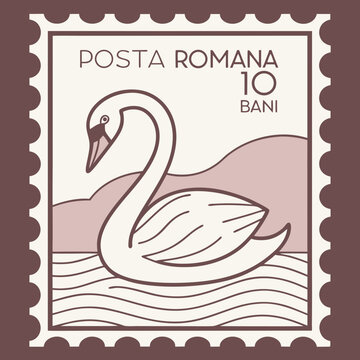 Vintage romanian posta romana swan stamp design for collectors and philatelists with swan illustration art
