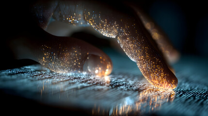 A macro image of fingertips scrolling through a digital