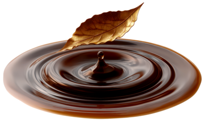 Brown Liquid Ripple with Leaf on Top Isolate on Transparent Background, cutout, png