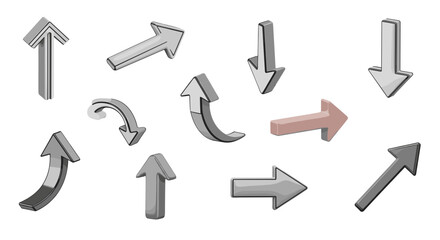 Collection of stylized arrows pointing in various directions including up down and curved paths