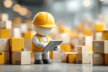 A professional entrepreneur wearing a hard hat and holding a tablet, inspecting a construction site or engineering project.