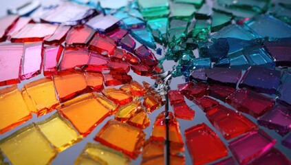 Shattered rainbow colored glass fragments