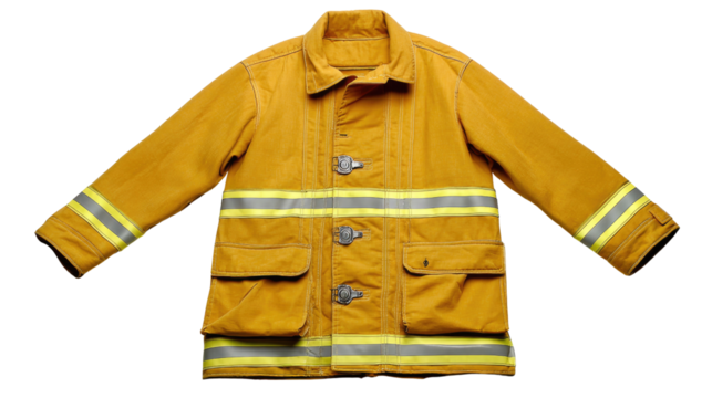 Yellow Firefighter Jacket with Reflective Stripes for Safety and Protection in Emergency Situations - Powered by Adobe